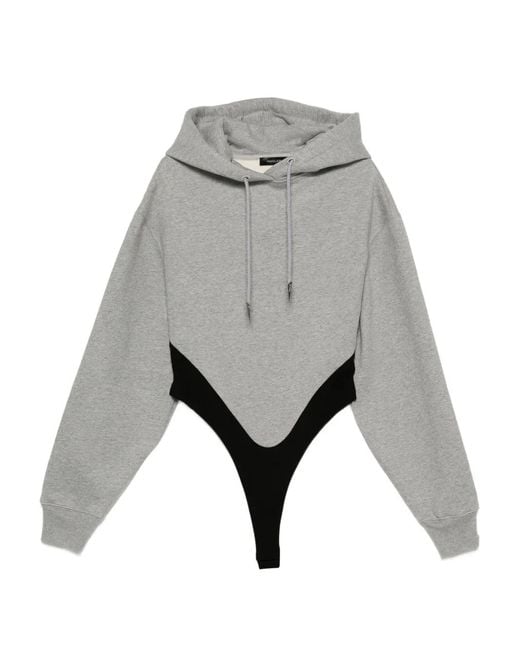 Mugler Gray Hooded Bodysuit
