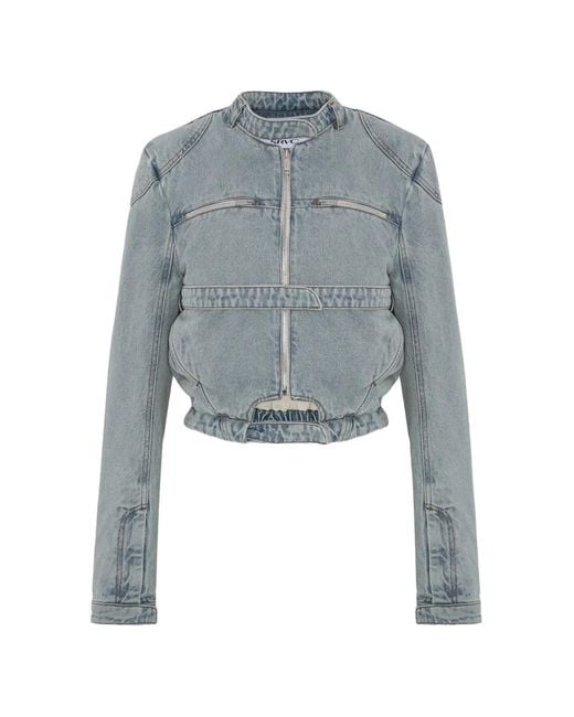SRVC Studio Blue Zip-Fastening Cut-Out Denim Jacket