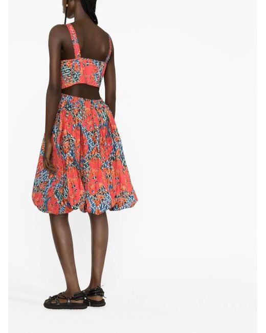 Ulla Johnson Red Graphic-Print Sweetheart Neck Dress