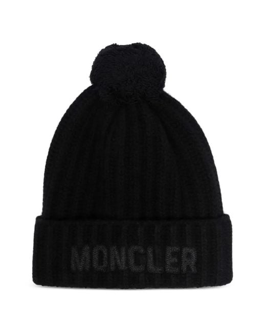 Moncler Black Logo-Detail Beanie Hat for men