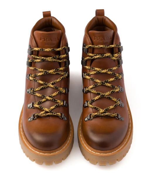 Prada Brown Lace-Up Leather Ankle Boots