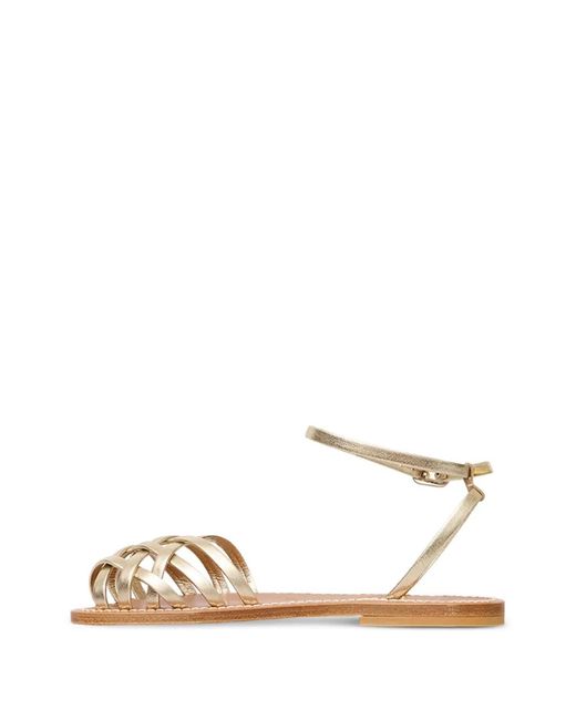 K. Jacques Metallic Danaens Cage-Strap Leather Flat Sandals