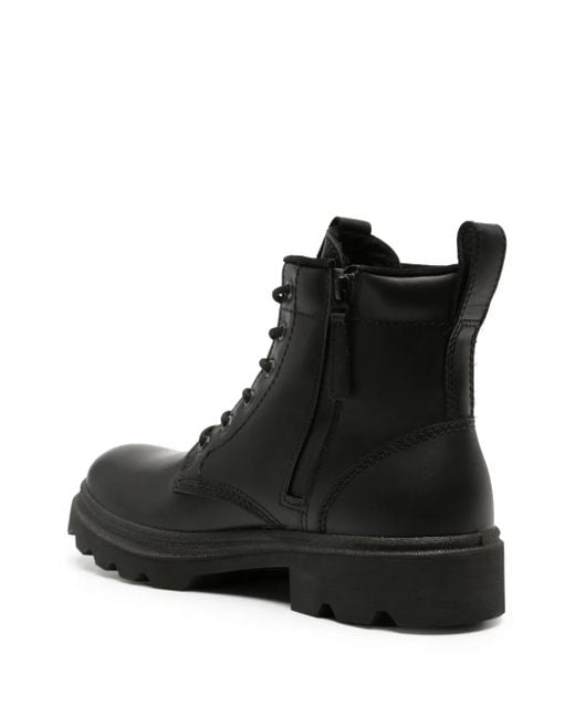 Ecco Black Grainer Logo-Embossed Leather Boots for men