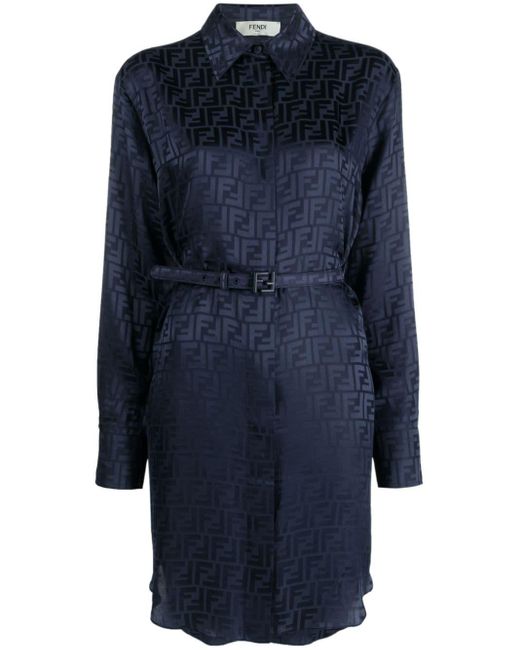 Fendi Blue Ff Silk Shirt Dress