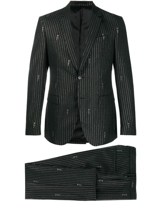 Versace Black Pinstripe Signature Embroidered Suit for men