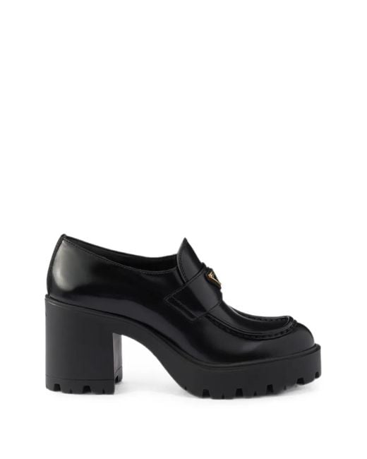 Prada Black Brushed-Leather Loafers