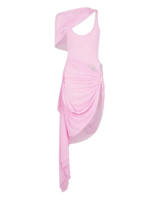 David Koma Pink Ruched Asymmetric Midi Dress