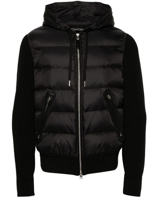 Tom Ford Black Quilted-panel Cardigan - Men's - Polyamide/feather Down/cotton for men