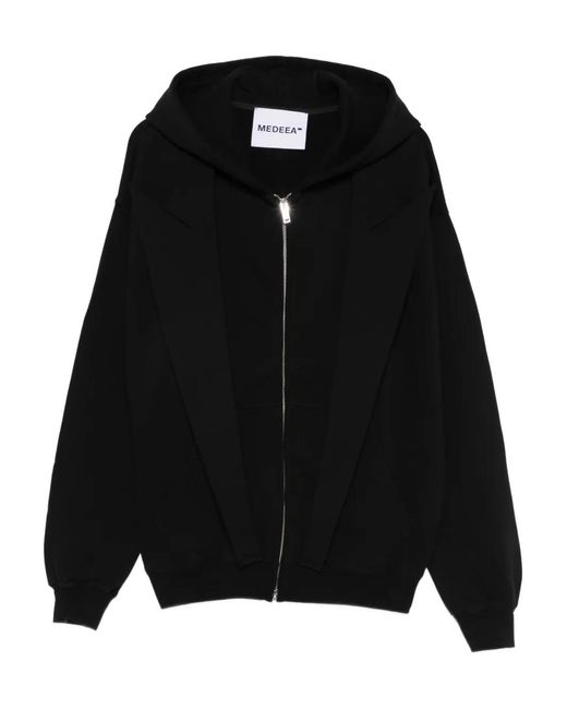 MEDEA Black Lapels Zip Hoodie Jacket
