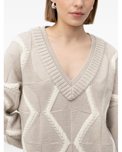 Boss White Patterned V-Neck Sweater
