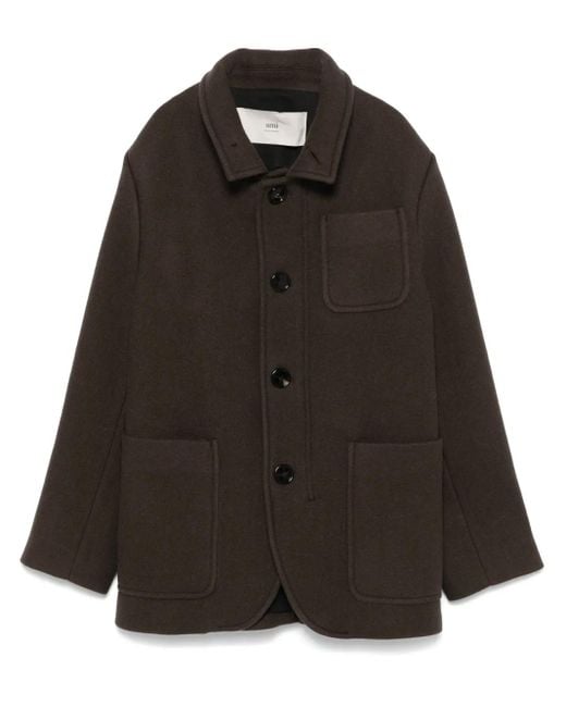 AMI Black Wool Coat