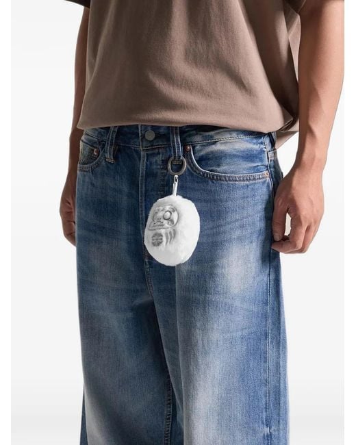 Evisu White Daruma Faux-Fur Keyring