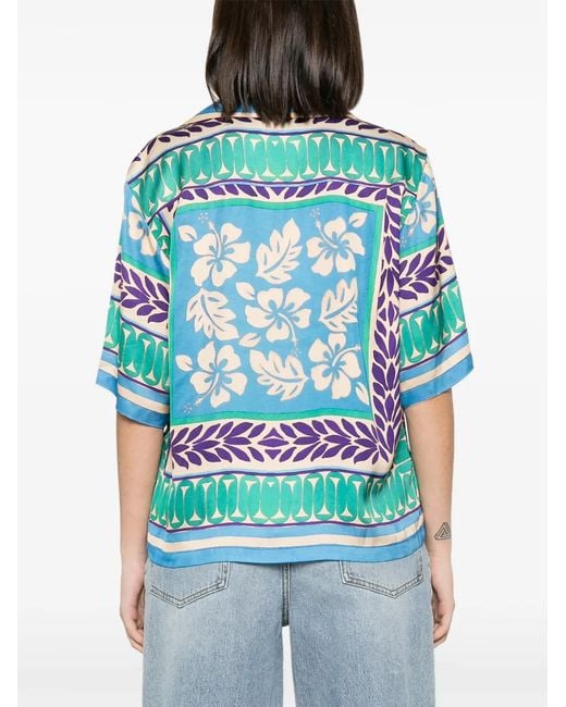 Sandro Blue Graphic-Print Short-Sleeve Shirt