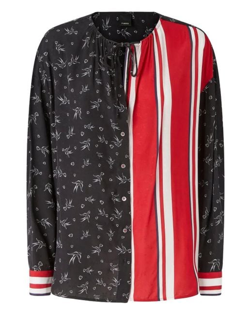 Pinko Black Bird-Print Striped Top