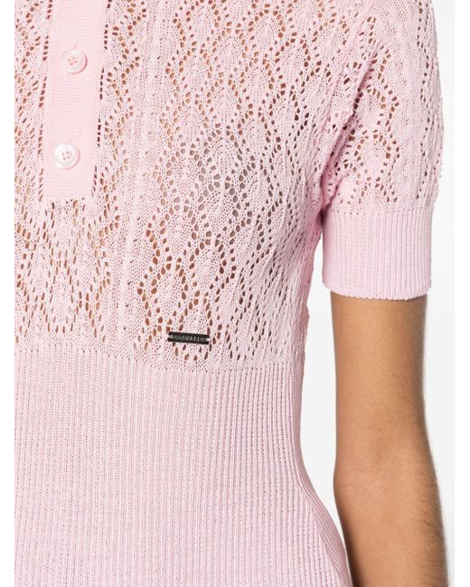 DSquared² Pink Open-knit Polo-collar Dress