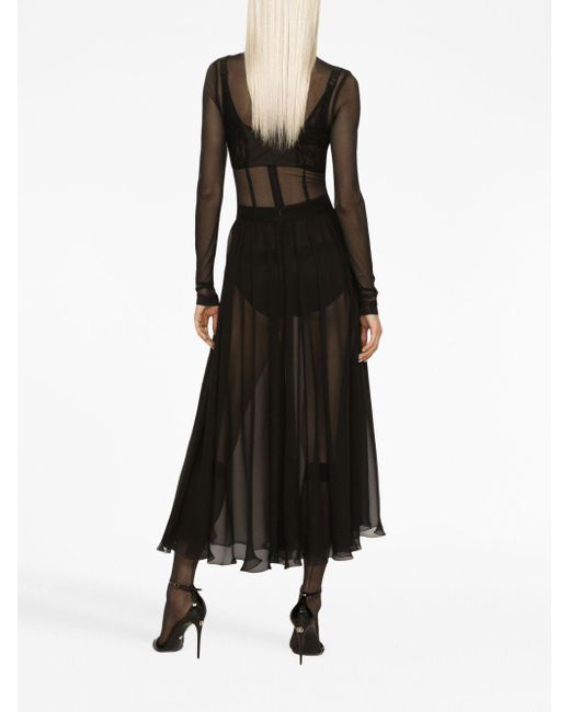 Dolce & Gabbana High-waisted Pleated Midi Skirt in het Black