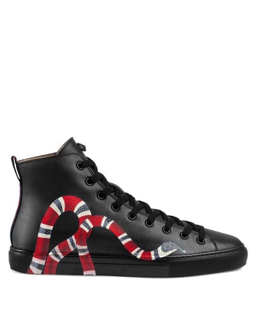 Gucci Black Leather High-top With Snake