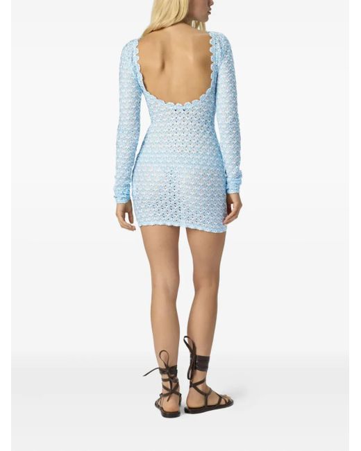 Missoni Blue Crochet Long-Sleeve Mini Dress
