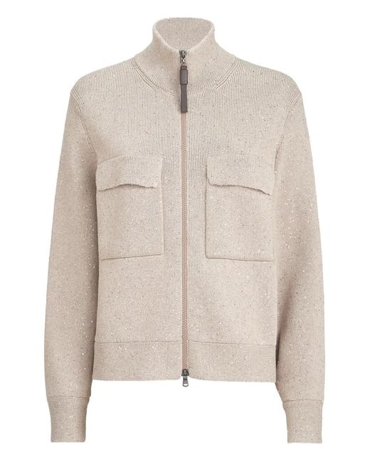 Brunello Cucinelli Natural Cardigan Con Zip/L
