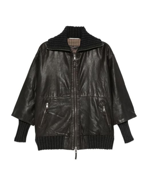 The Jackie Leathers Black Fenice Lederjacke mit gestrickten Bündchen