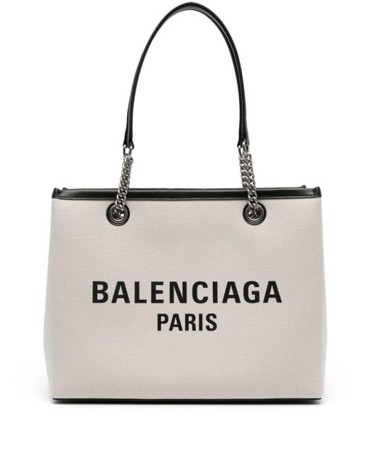 Balenciaga White Logo-print Canvas Tote Bag