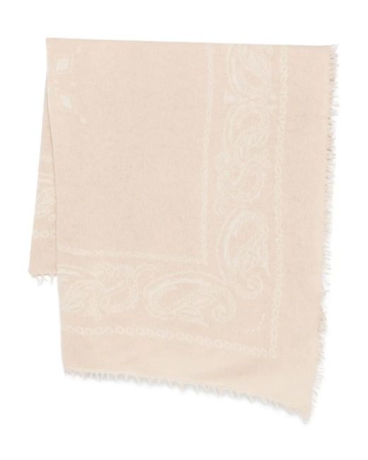 Liska Natural Paisley-Print Frayed Scarf