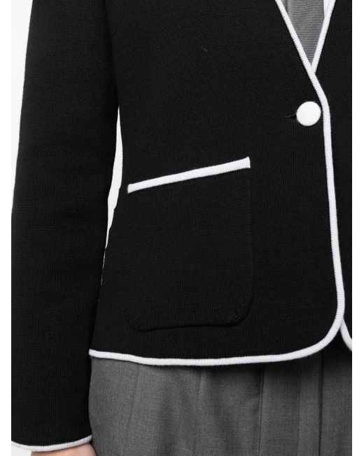 Thom Browne Black Contrasting-Trim Collarless Jacket