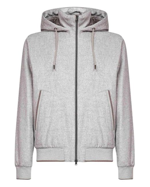 Herno Gray Ribbed-Trim Hooded Jacket for men