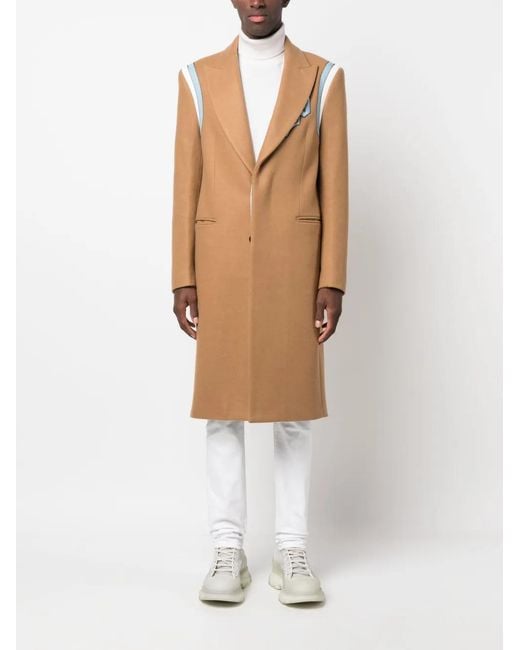 Philipp Plein Natural Logo-Patch Single-Breasted Coat for men