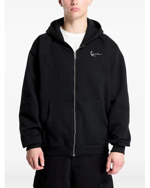 Karlkani Men's Black Logo-Embroidered Zip-Up Hoodie