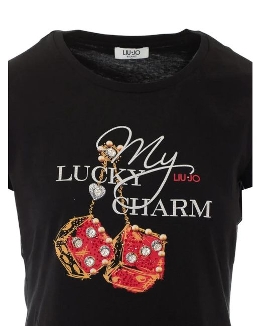 Liu Jo Black T-Shirt With Jewel-Embroidery