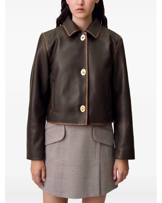 Claudie Pierlot Brown Cropped-Jacke Aus Leder