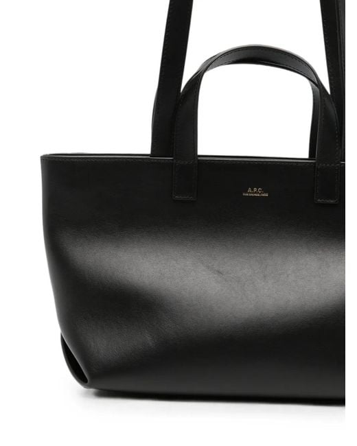 A.P.C. Black Logo-Print Leather Tote Bag