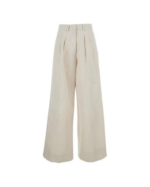 PT Torino White Pleated Wide-Leg Trousers