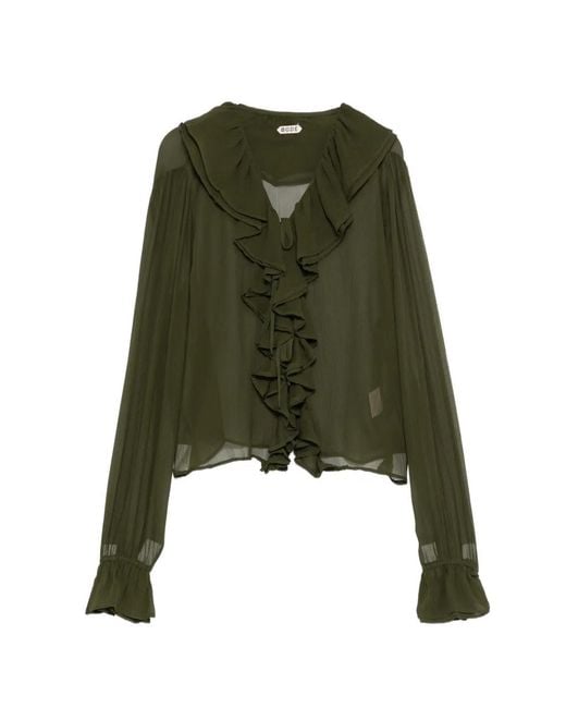 Bode Green Flounce Blouse