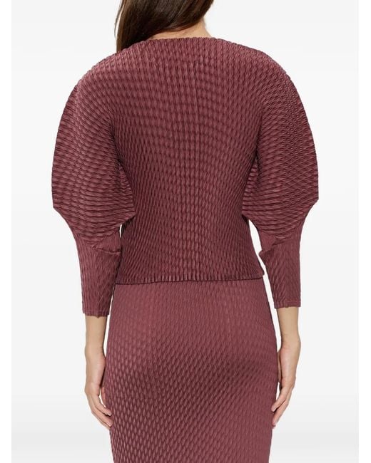 Issey Miyake Red Sleek Pleats Pleated Puff-Sleeve Cardigan