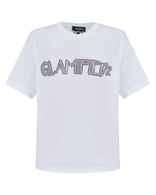 DSquared² White Rhinestone-Embellished T-Shirt