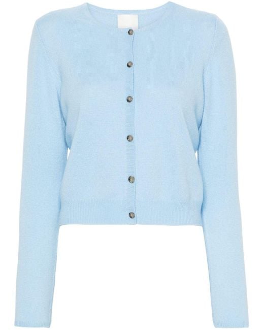 Allude Blue Round-neck Cropped Cashmere Cardigan