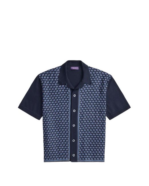 Ralph Lauren Blue Geometric-Print Short-Sleeve Cardigan for men