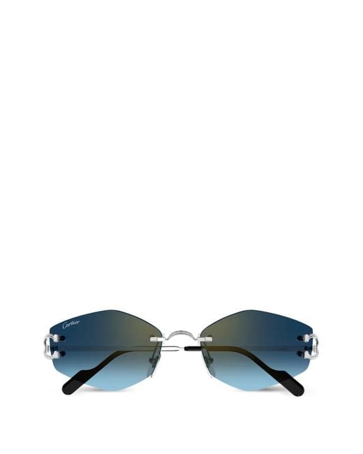 Raider Rimless Cartier Rimless Geometric-Frame Sunglasses in Blue | Lyst