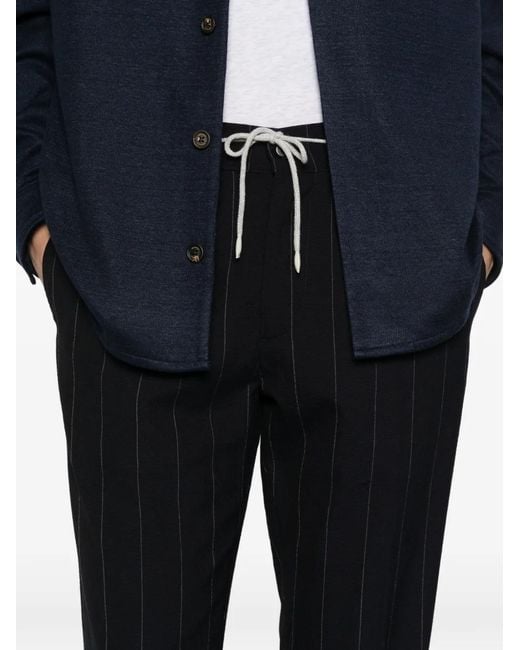 Eleventy Black Pinstripe-Pattern Drawstring Trousers for men