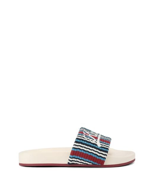 Kurt Geiger White Striped-Pattern Logo-Embroidery Slides for men