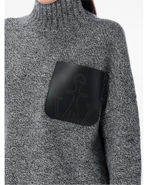 J.W. Anderson Gray High-Neck Leather-Patch Sweater