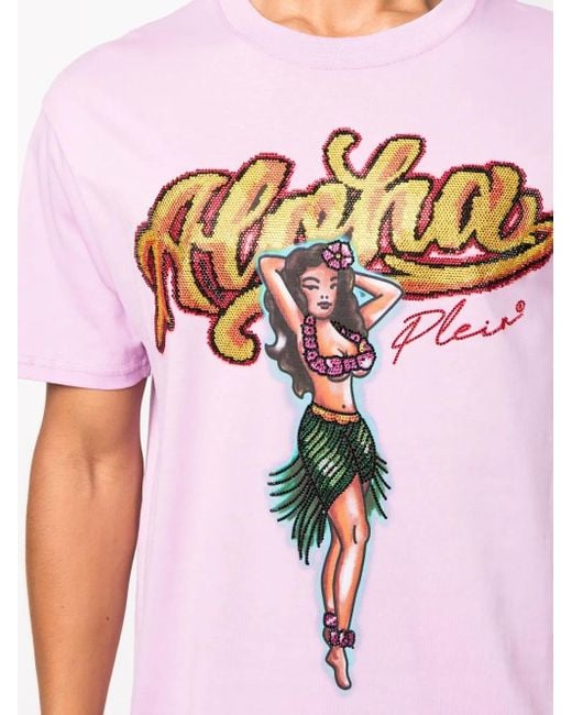 Philipp Plein Pink Graphic-Print Crystal-Embellished T-Shirt for men