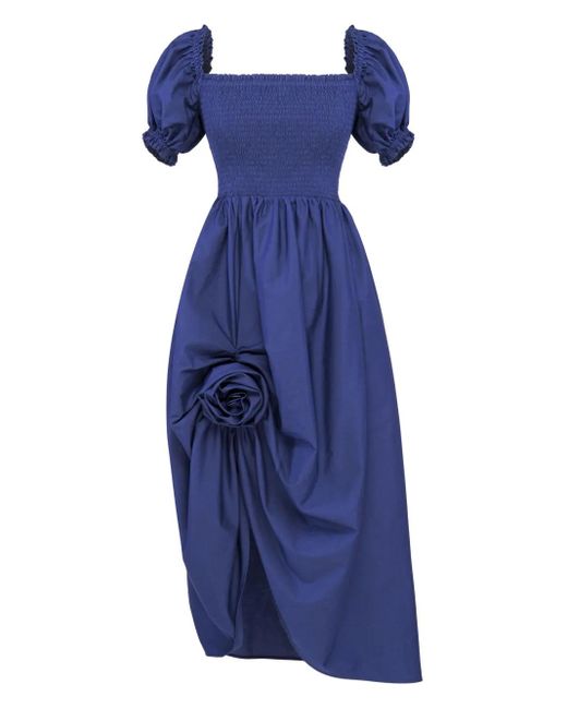 Sleeper Blue Schulterfreies Belle gesmoktes Kleid