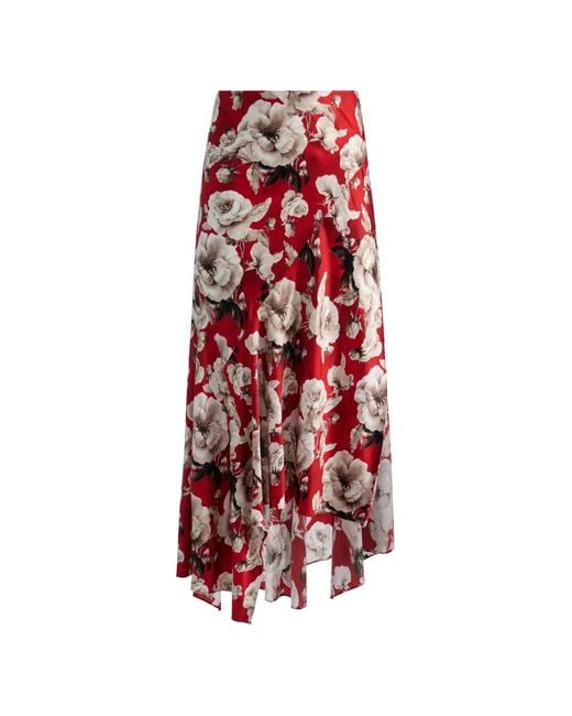 Alice + Olivia Red Rosa Midi Skirt