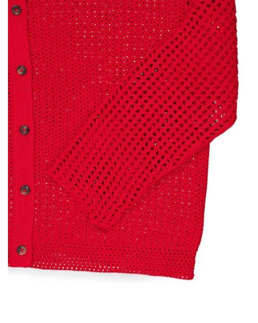 Escvdo Red Solar Crochet-Appliqué Knitted Shirt