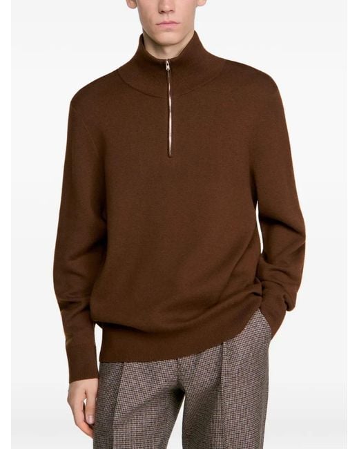 Sandro Brown Quarter-Zip Stand-Up Collar Sweater for men