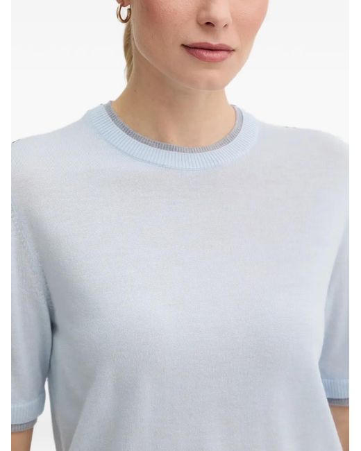 Benetton Gray Ribbed-Trim Short-Sleeve Sweater