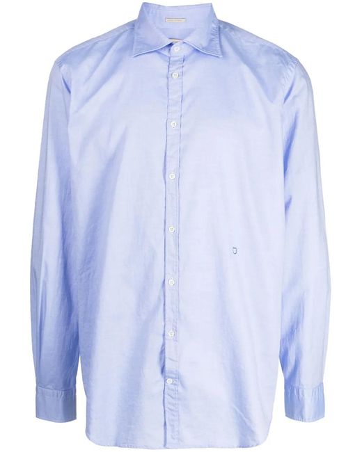Massimo Alba Blue Genova Long-Sleeve Poplin Shirt for men